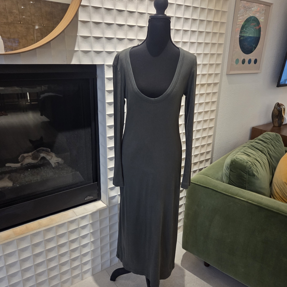 James Perse Olive Green Long Sleeve Midi Dress